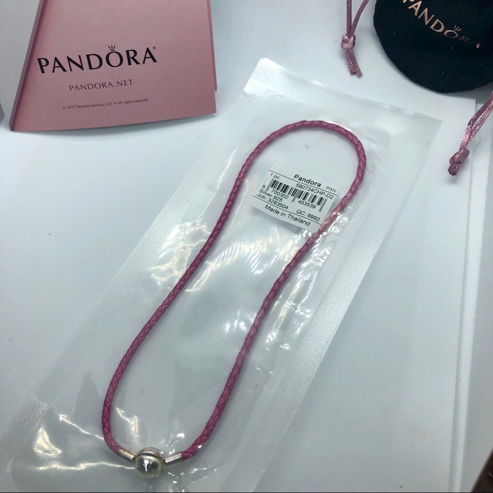 PANDORA Double Braided Leather Pink Bracelet, 19cm - Picture 7 of 8